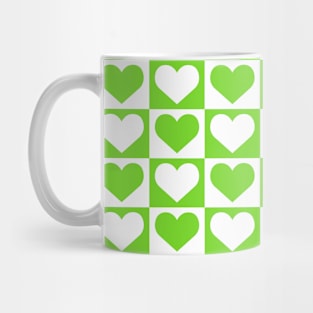 Checkboard Hearts Pattern - Green and White Mug